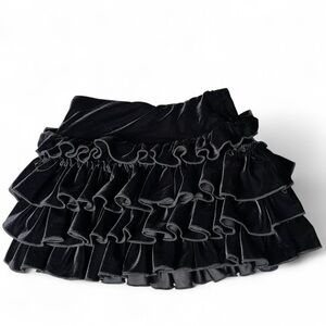 Hartstrings Toddler Girl 3T Tiered Black Velvet Skirt Above Knee Pull On